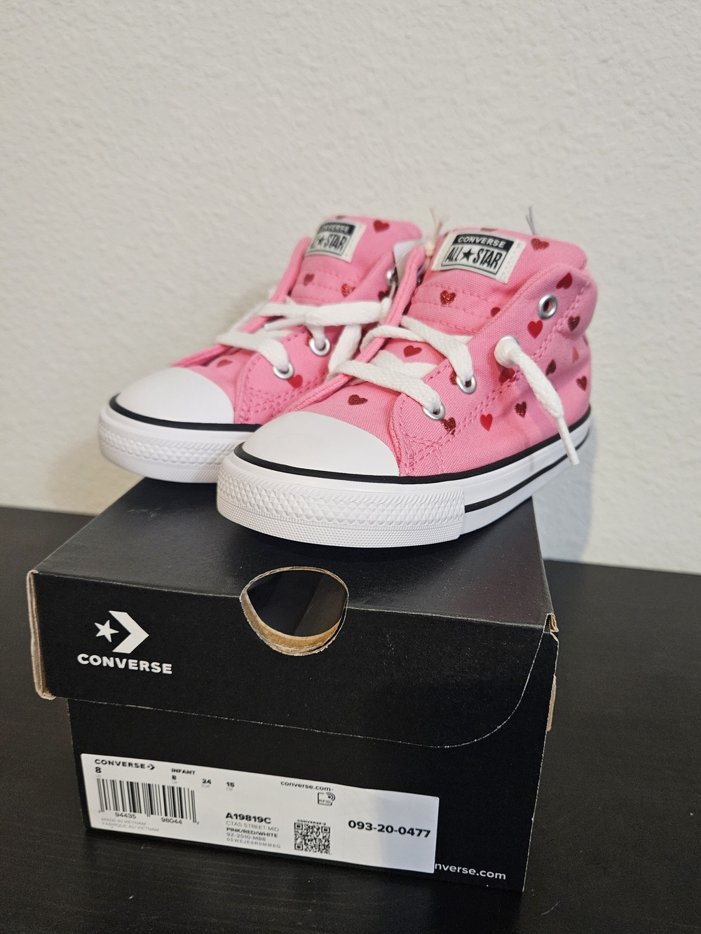 Converse Kids Pink Heart High Top Sneakers